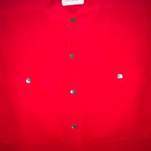 Liz Claiborne Red Banded Collar Button Up Blouse